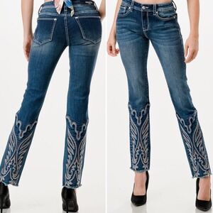 Grace in LA Embroidered Straight Leg Jeans Western Stitch Women's Sz 27 Cowgirl